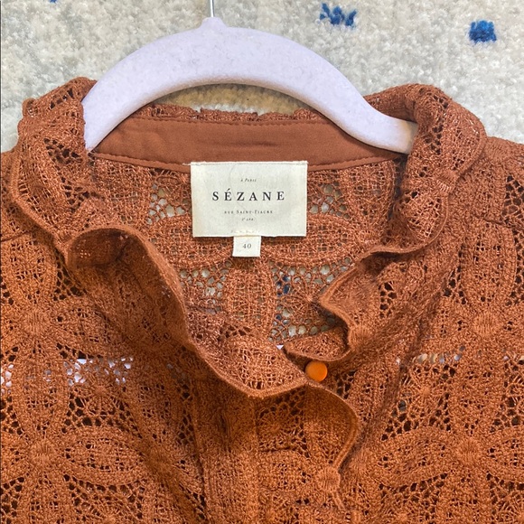 Sezane Chlo Lace Guipure Blouse in Autumn Brown - Picture 2 of 6